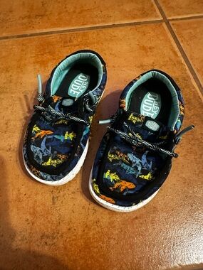 Hey Dude Kids Navy Shark Print Sneakers with Teal Lining